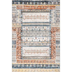 Shannon Beige 6 ft. 7 in. x 9 ft. Machine Washable Geometric Tribal Area Rug