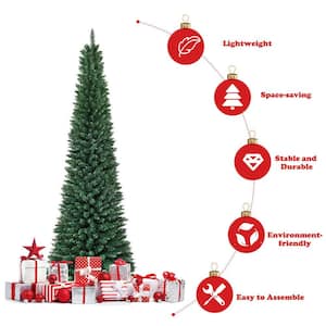 7 ft. PVC Unlit Slim Pencil Artificial Christmas Tree with Stand Home Holiday Decor Green