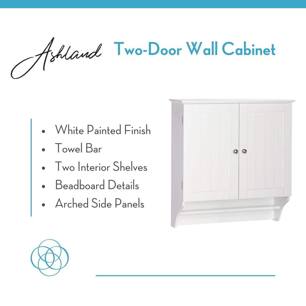 White Wall-Mounted Two-Door Medicine Cabinet with Towel Bar