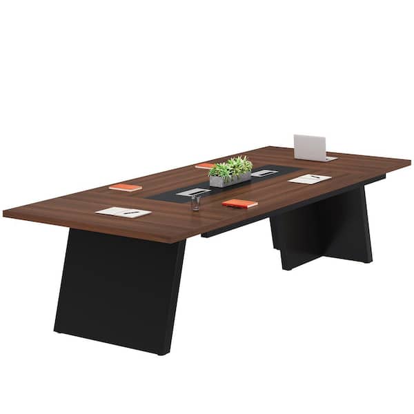 Moronia 94.5 in. Extra Long Conference Table, Modern Meeting Desk with Cable Management for Boardroom, Walnut and Black