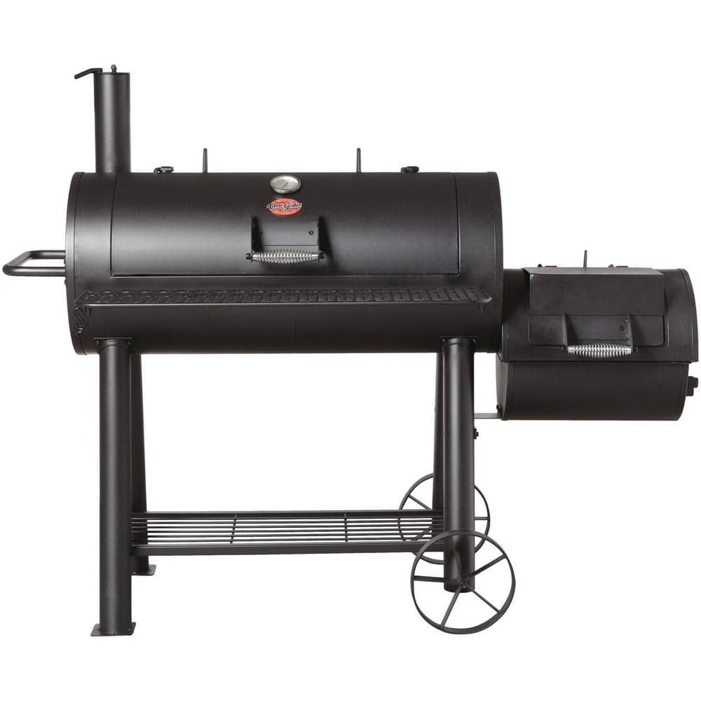 Black Heavy-Duty Steel Barrel Charcoal Grill with Smoker