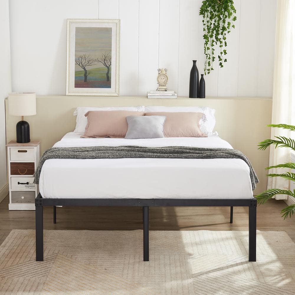 Bed Frames Black Metal Frame Full Platform Bed with Steel Slat，No Box Spring Needed, 14.4 Inch Platform Bed, Size 2 - thumbnail 4