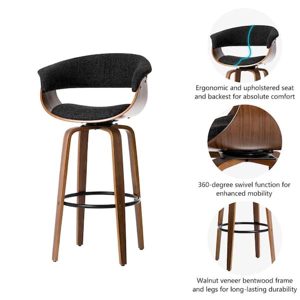 Glitzhome 29.50 in. Seat Height Modern Wood Fabric Black 360