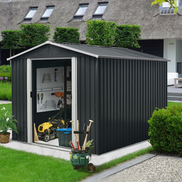 8 ft. W x 10 ft. D Black Outdoor Metal Storage Shed with Floor Base (80 sq. ft. )