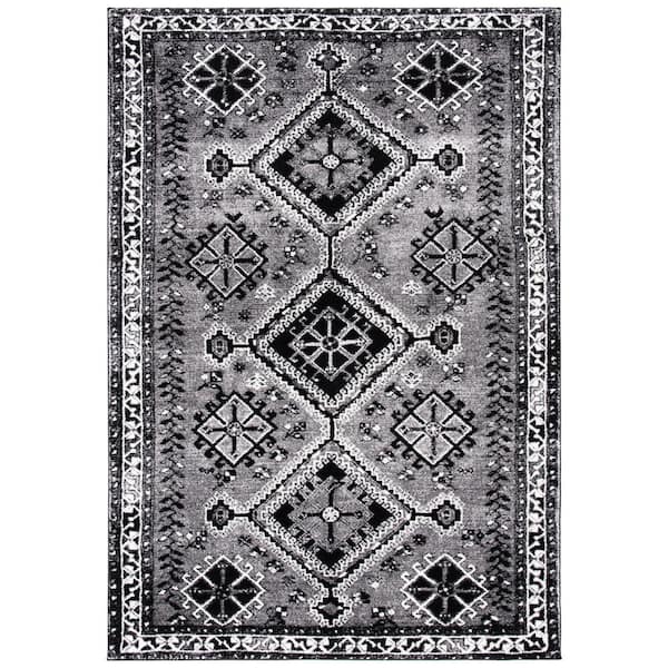 SAFAVIEH Vintage Hamadan Gray/Black 8 ft. x 10 ft. Border Geometric Area Rug