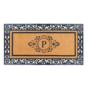 A1HC Floral Border Paisley Black 30 in. x 60 in. Rubber and Coir Monogrammed P Door Mat