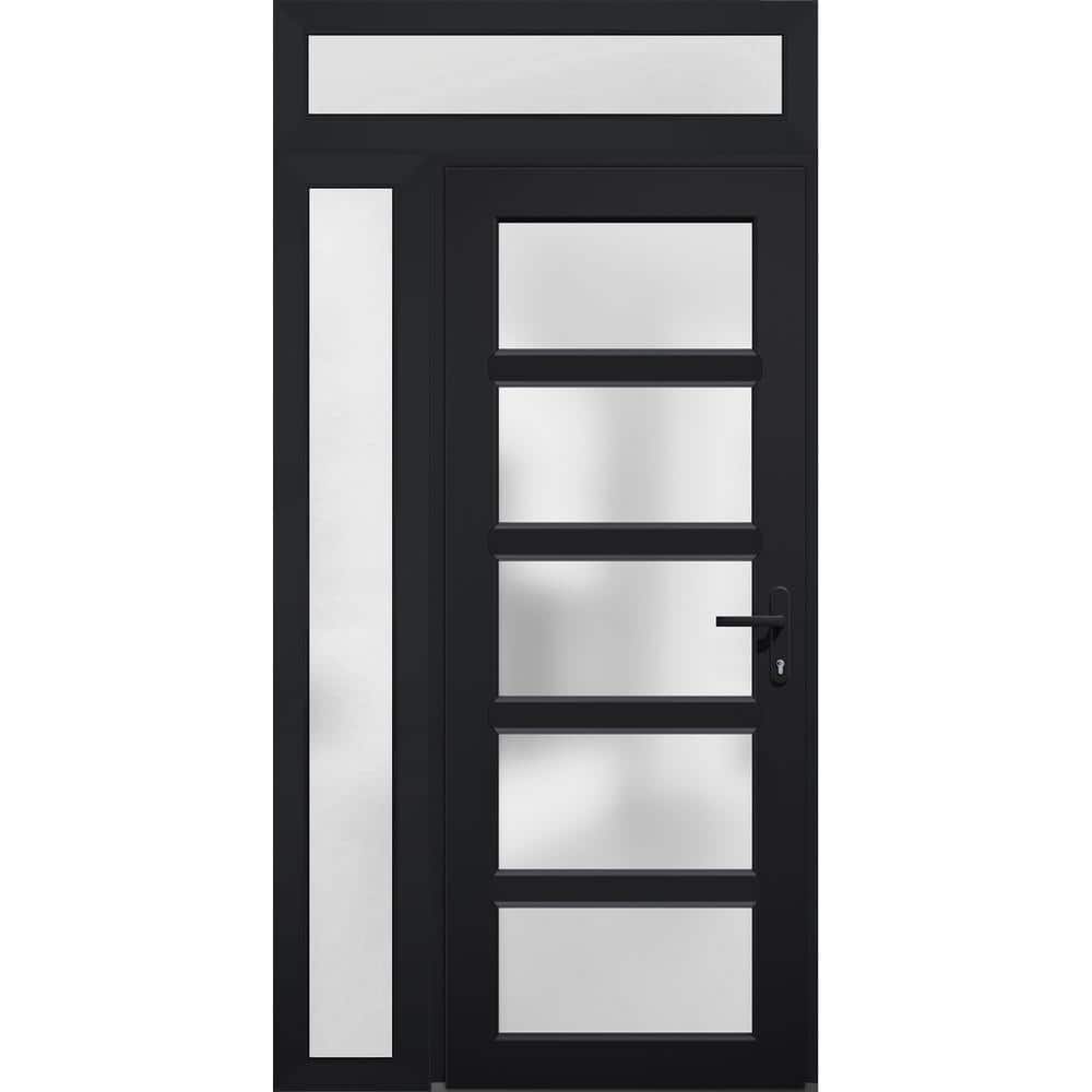 50 in. x 94 in. Left-Hand/Inswing Side and Transom Frosted Glass Black Steel Prehung Front Door with Hardware price history on PriceWatchPro
