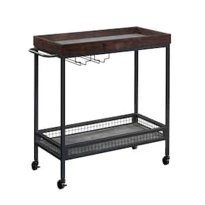 Market Commons Rich Walnut Bar Cart with Hanging Racks and Casters