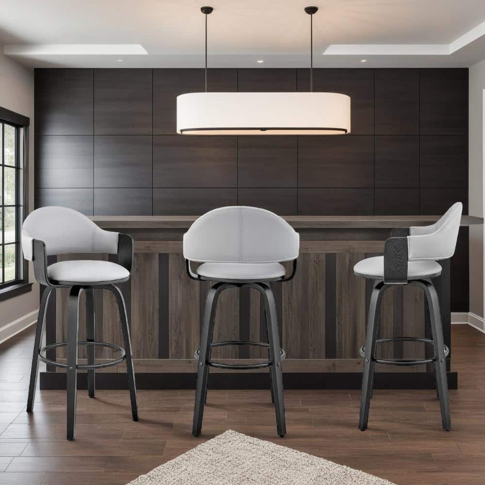 Daxton 30" Gray Faux Leather and Black Wood Swivel Bar Stool