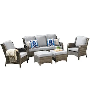 Erie Lake Gray 5-Piece Wicker Outdoor Patio Conversation Seating Sofa Set with Gray Cushions
