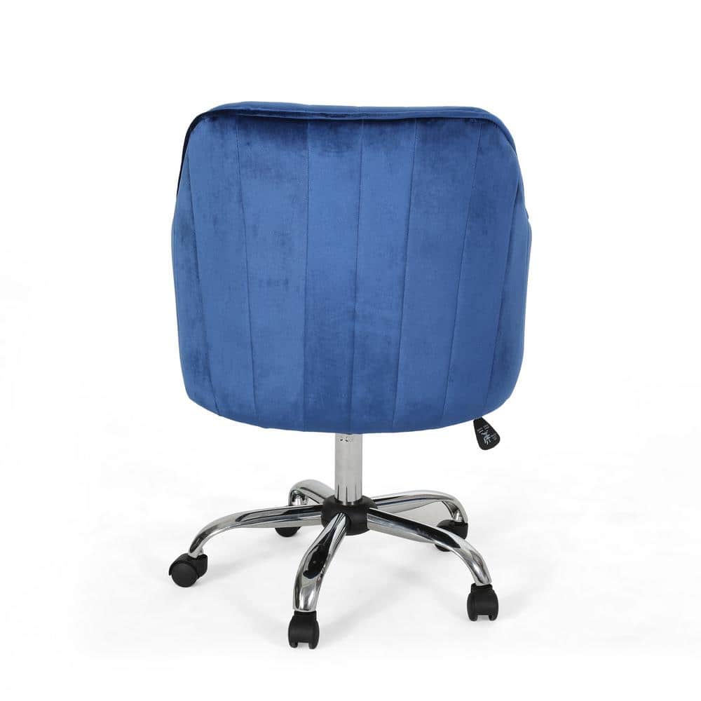 Navy Blue Velvet Swivel Office Chair with Chrome Base