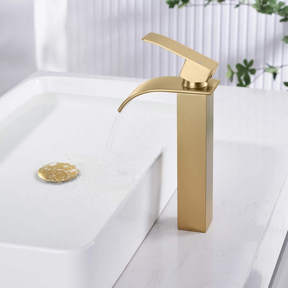 Brushed Gold Stainless Steel Single Handle Vessel Sink Faucet