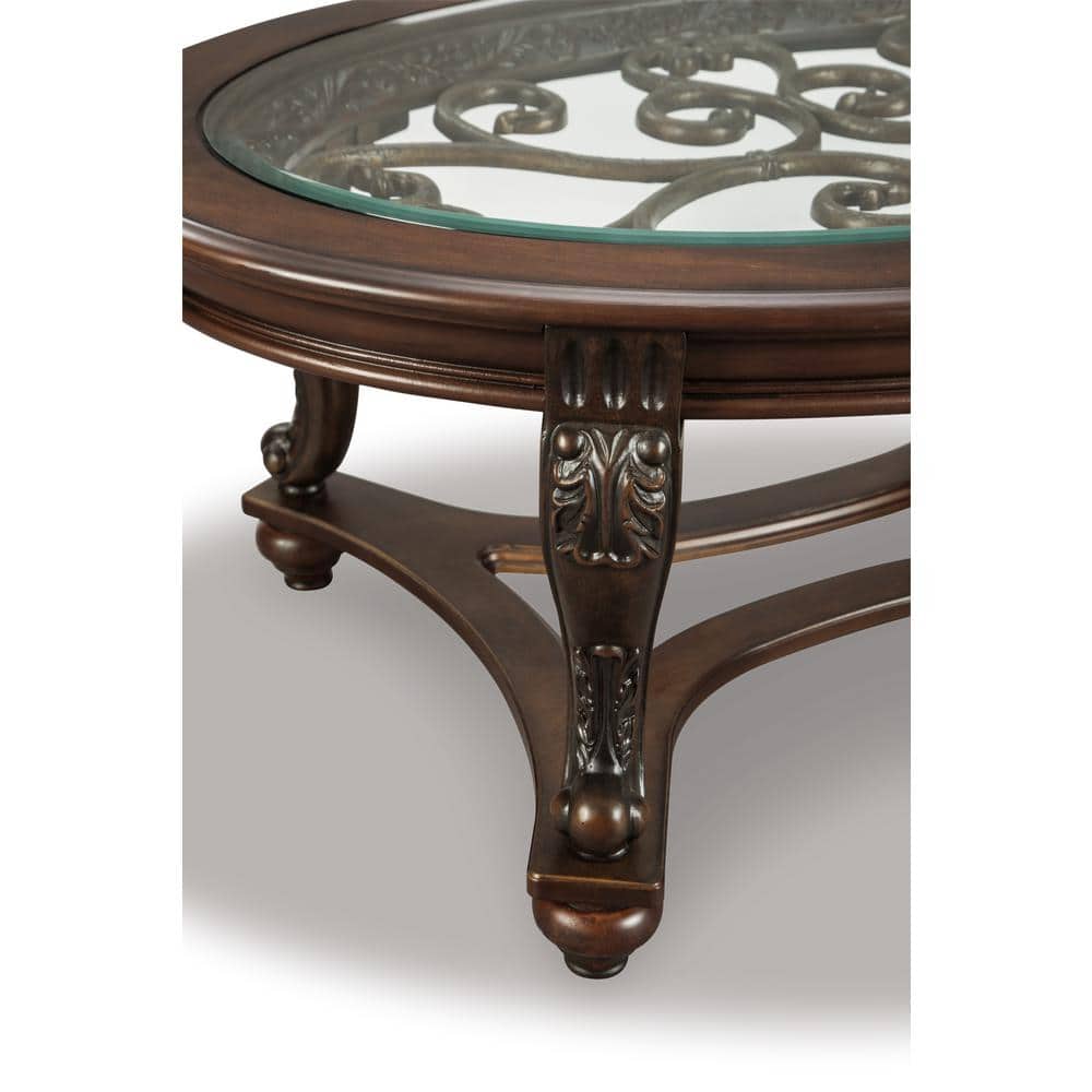Brown Oval Wood and Glass Cocktail Table