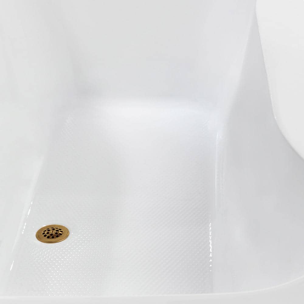 72'' Glossy White Acrylic Soaking Drop-In Bathtub with Brushed Gold Hardware