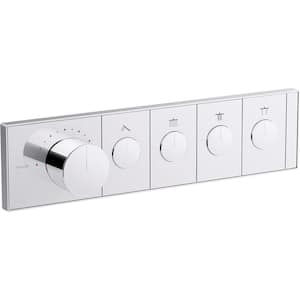 Anthem 4-Outlet Thermostatic Valve Control Panel with Recessed Push-Buttons in Polished Chrome