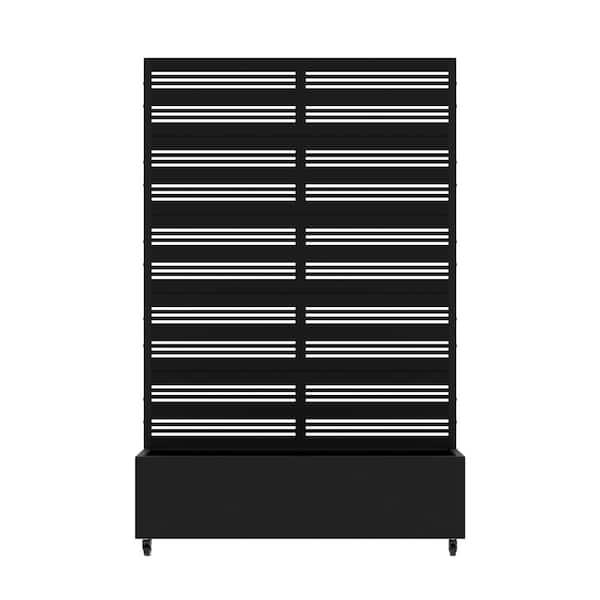 47 in. L x 16 in. W x 72 in. H Black Rectangular Outdoor Iron Planter with Classic Louver Trellis (1-Pack)
