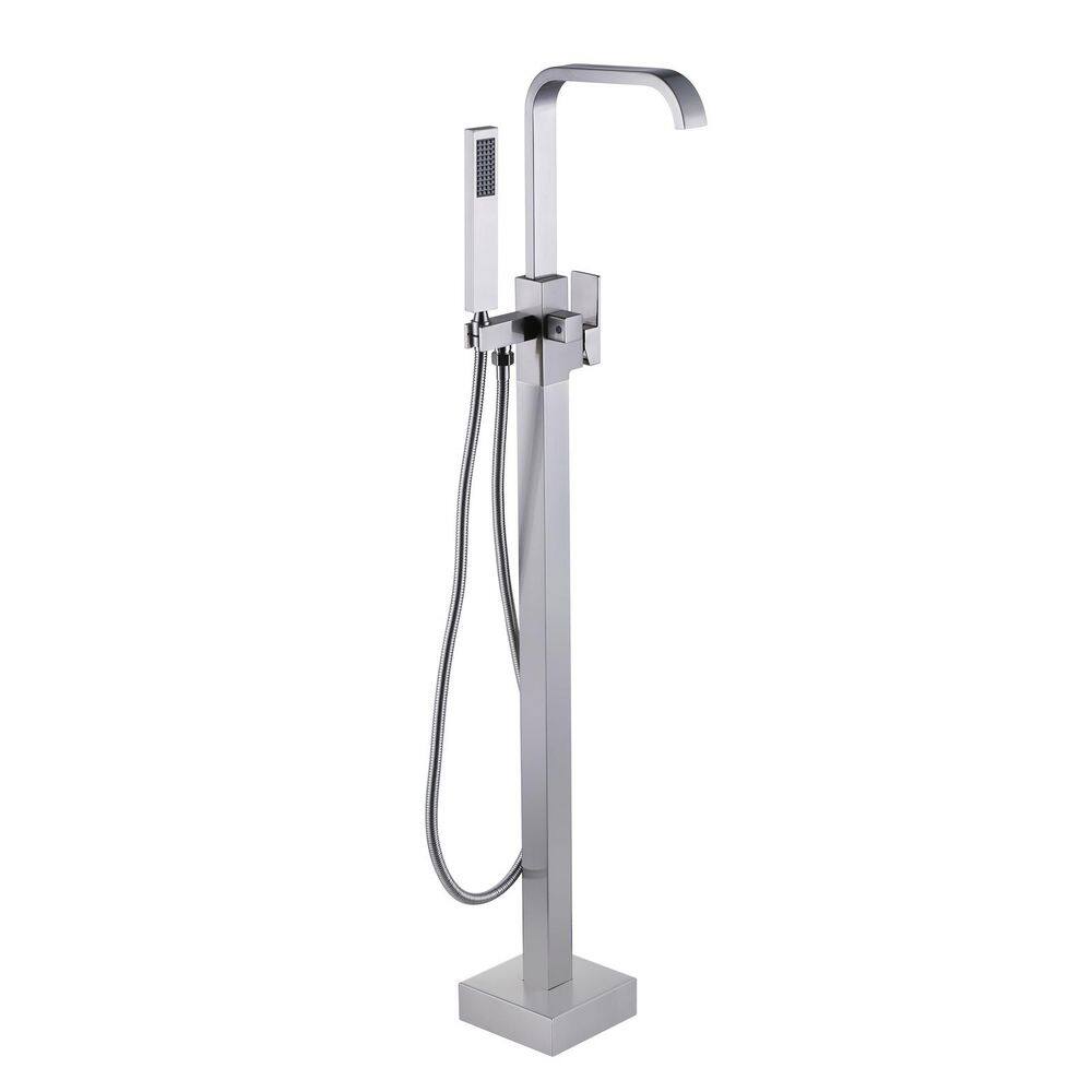 Waterfall Single-Handle Freestanding Tub Faucet with Hand Shower Brass Floor Mounted Tub Faucet in Brushed Nickel price history on PriceWatchPro
