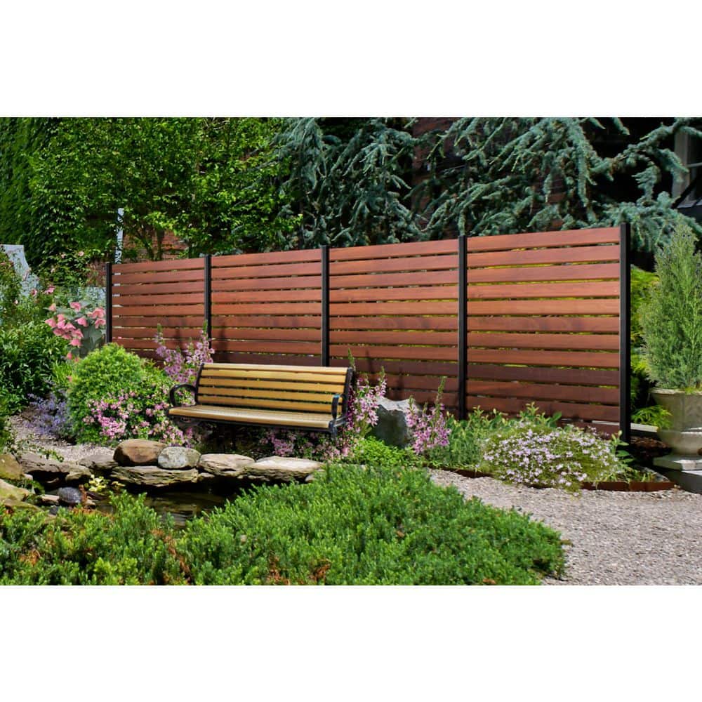 Black Metal 96" Privacy Fence Post System with Welded Base Plates