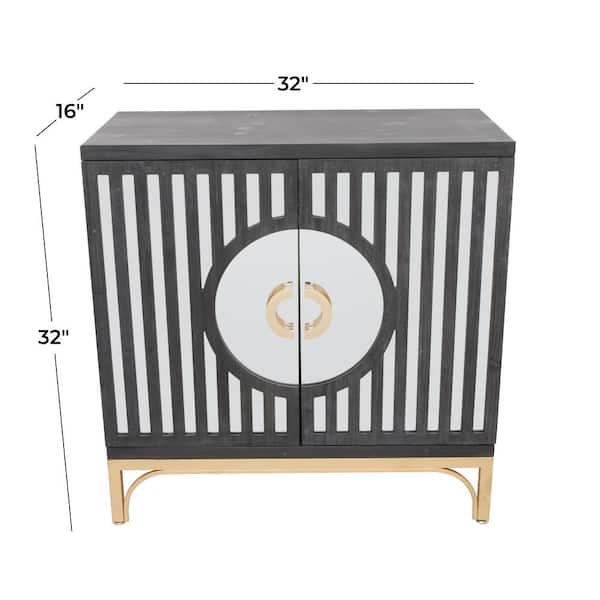 32 in. W Black Wood 1 Shelf and 2 Doors Geometric Cabinet