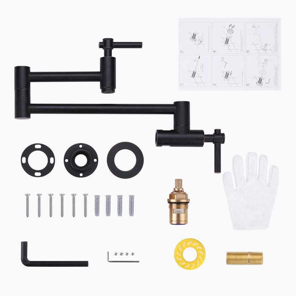 Oil Rubbed Bronze Wall Mount Double Handle Pot Filler Faucet