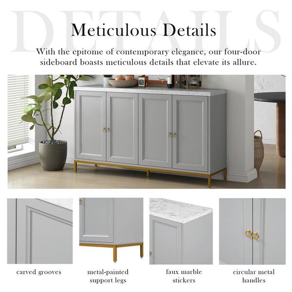 Harper & Bright Designs Light Gray Faux Marble 59.3 in. Sideboard 