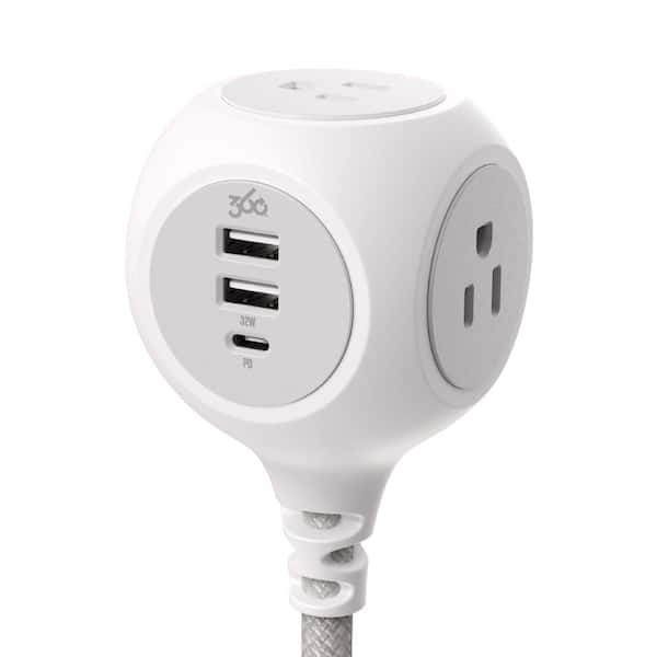 PowerBall 32W Braided 3-Outlet Charging Hub with 2 USB-A ports and 1 USB-C port