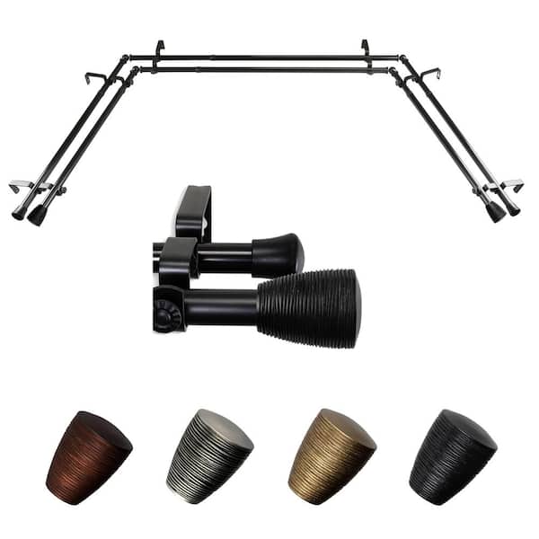 EMOH Senna 20-36 in. sides, 38-72 in. center Adjustable Bay Window Double Curtain Rod 13/16 in. in Black with Finial