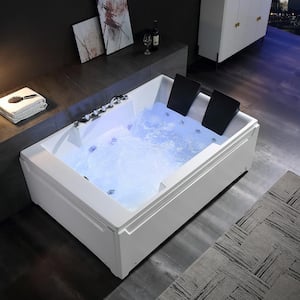 72 in. Acrylic Left Drain Rectangular Alcove Whirlpool Lighted Bathtub in White