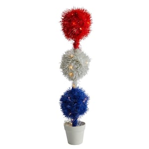 2 ft. Red White and Blue Americana Artificial Topiary Plant with 35-Warm LED Lights
