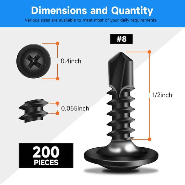 #8 x 1/2 in. 410 Stainless Steel Phillips Truss Head Self Drilling Sheet Metal Screw (200-Pack)