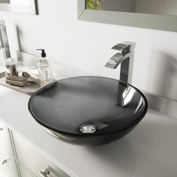 Vigo Glass Round Vessel Bathroom Sink, Black Bathroom Sinks Home Depot
