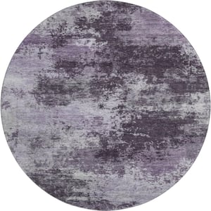 Mayfield Premium Machine Washable Abstract AMF2065 Purple 8 ft. x 8 ft. Round Rug