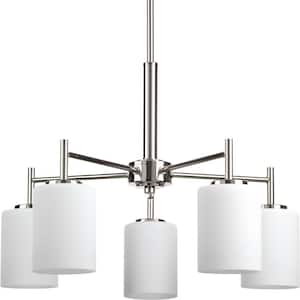 Replay Collection 5-Light Polished Nickel Etched White Glass Glass Modern Chandelier Light