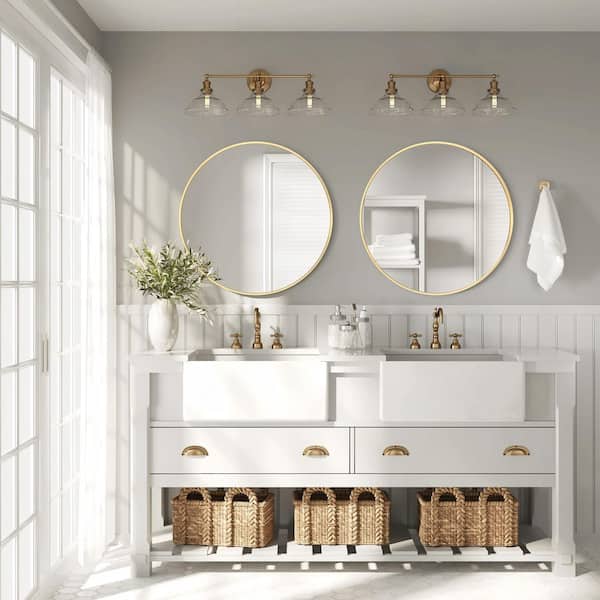 LuxHomez 24 in. W x 24 in. H Gold Vanity Round Wall Mirror Aluminium Alloy Frame Bathroom Mirror (2 Pieces)