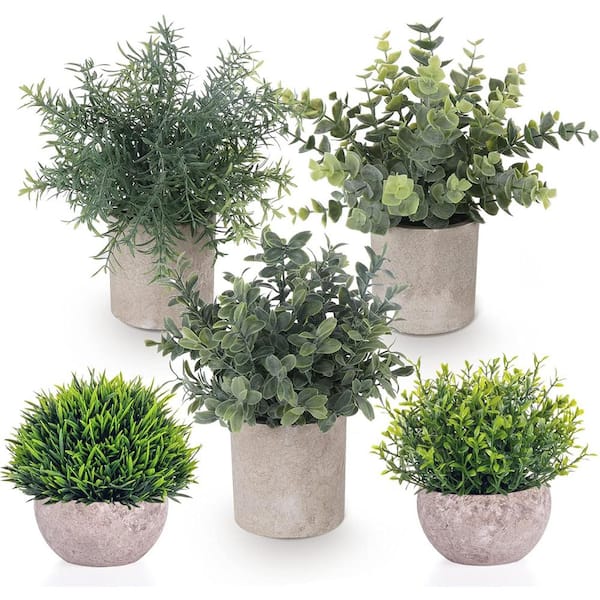 Unbranded 13.1 in. Mini Potted Artificial Plants Fake Small Eucalyptus Greenery Plastic Set of 5