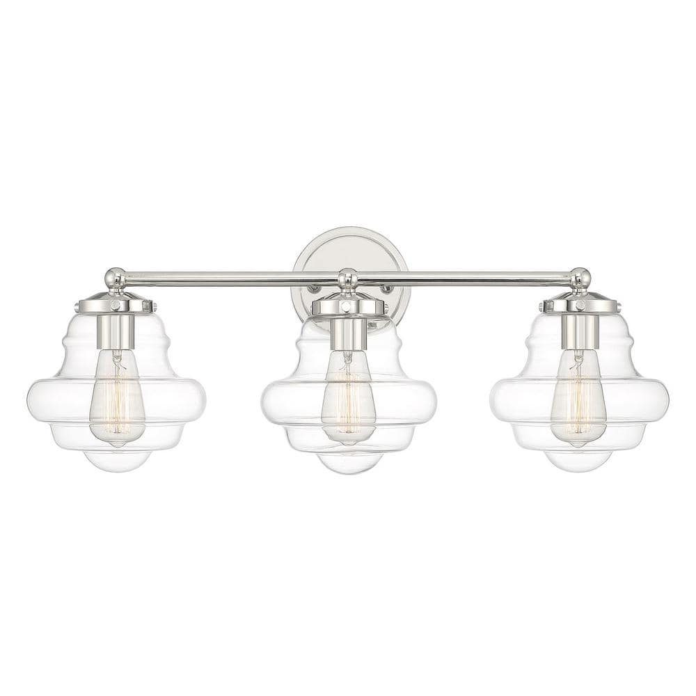 26 in. W x 10 in. H 3-Light Polished Nickel Bathroom Vanity Light with Clear Glass Shades -  Savoy House, M80073PN