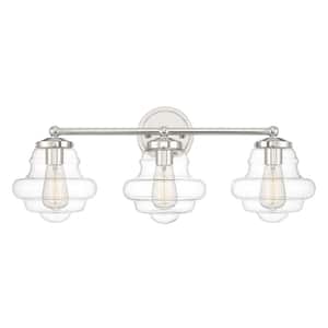 26 in. W x 10 in. H 3-Light Polished Nickel Bathroom Vanity Light with Clear Glass Shades