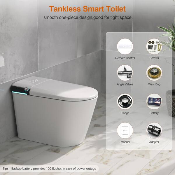 Logmey Smart Elongated Bidet Toilet with Auto Features and Aromatherapy - White
