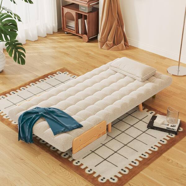 JASIWAY 38.8 in. Beige Folding Linen Sofa Bed J-P2206Y-09-BE - The