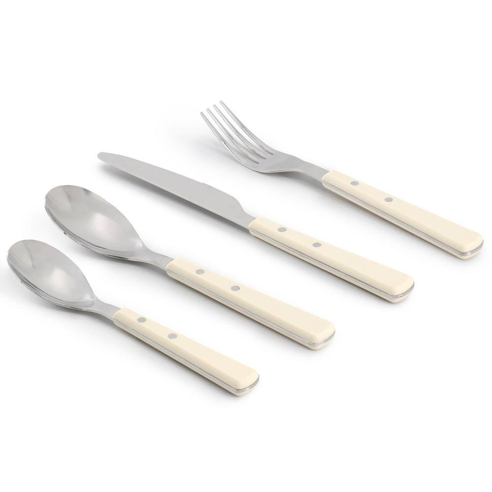 Linen White Ceramic 32-Piece Dinnerware and Flatware Set