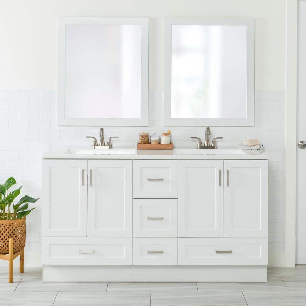 Glacier Bay Lancaster 60 in. W x 19 in. D x 33 in. H Double Sink  Freestanding Bath Vanity in White with White Cultured Marble Top  LC60P2COM-WH - The Home Depot