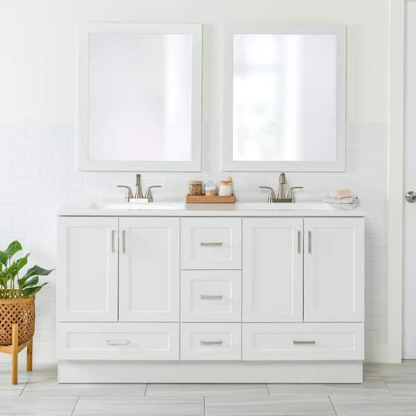 Glacier Bay Maybell 61 in. W x 19 in. D Double Sink Bath Vanity in White with White Cultured Marble Top
