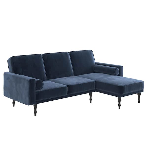 DHP Elinda Blue Velvet Small Space Sectional Futon