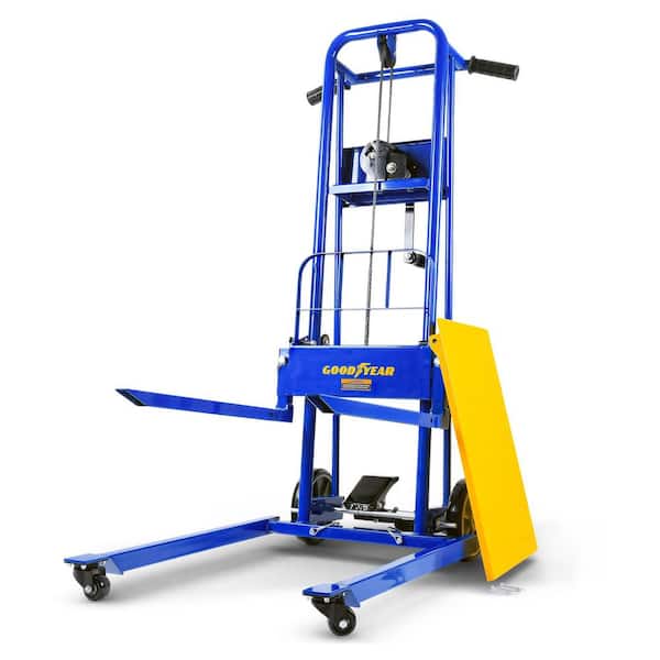 330 lbs. 40 in. Max Lift, Material Lift Winch Stacker, Pallet Truck Dolly, Alloy Steel with 8 in. Wheels, Swivel Casters