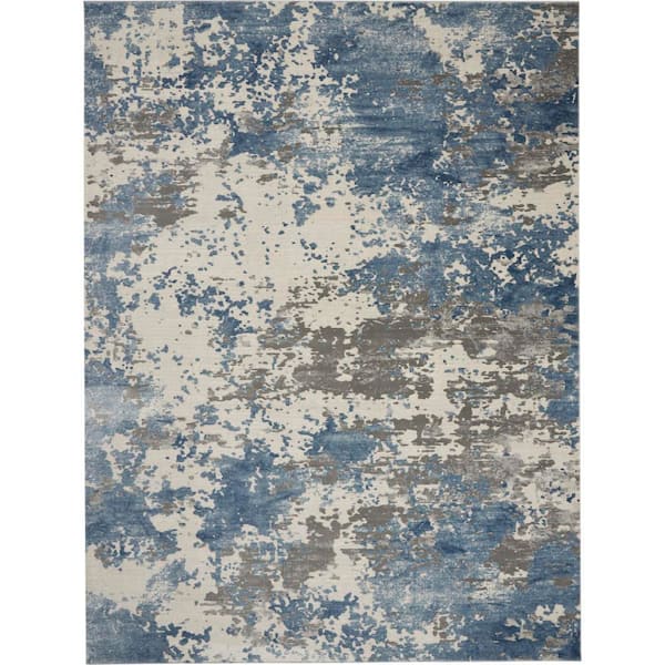 Rustic Textures Grey/Blue 8 ft. x 11 ft. Abstract Contemporary Area Rug