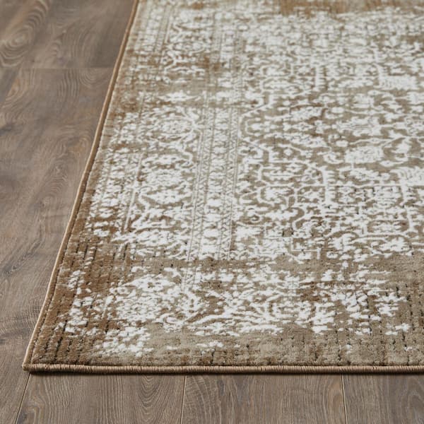 Aysal Athna Cream 6 ft. 7 in. x 9 ft. 2 in. Geometric Polypropylene Indoor Area Rug