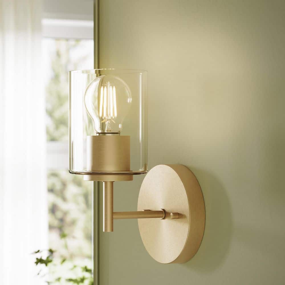 Replay 5.125 in. 1-Light Brushed Gold Vanity Light with Clear Glass Shade price history on PriceWatchPro