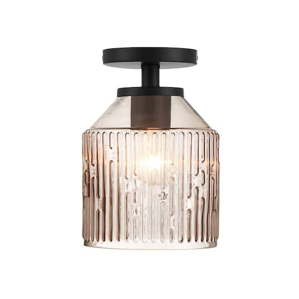 Ele 7.25 in. 1-Light Matte Black Transitional Entryway Semi-Flush Mount with Clear Glass Shade