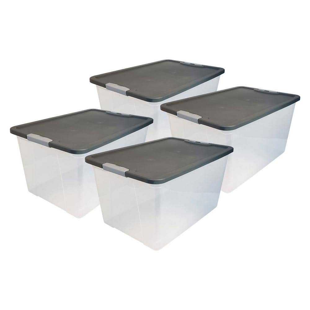 HOMZ 64 qt. Secure Latching Large Plastic Storage Bin with Gray Lid in  Clear (4-Pack) x 3364CLGRTSDC.02 The Home Depot