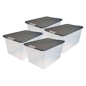 64 qt. Secure Latching Large Plastic Storage Bin with Gray Lid in Clear (4-Pack)